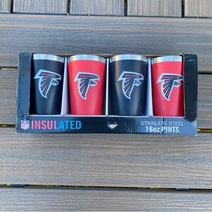 NWT NFL Atlanta Falcons Team Logo Stainless Steel Pint Glass Set Red and Black